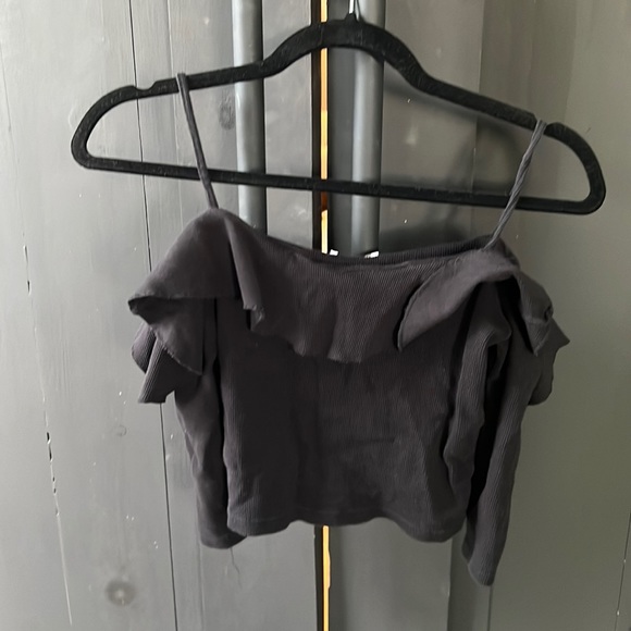 (2/$20) ZARA Black off the shoulder ruffled crop top - small - Picture 1 of 3